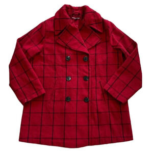 Jessica London Red Check Wool Pea Coat 14
